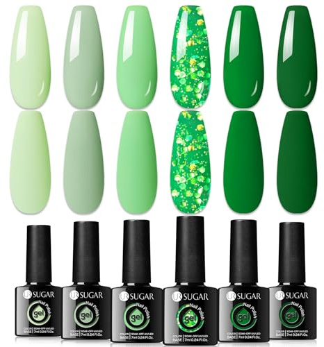UR SUGAR UV Nagellack Grün Glitzer, Gel Nagellacks Grün Nagellack Gellack UV Farbgel Starter Set für Nagelstudio Nagel Set mit Geschenkbox Maniküre Set