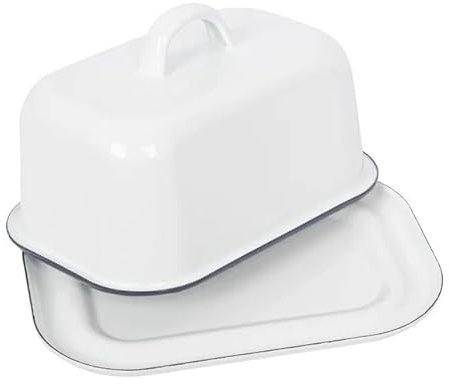 Vintage Gourmet® White Traditional Enamel Steel Butter / Cheese Dish with Covered Lid & Handle 18cm W x 12cm H x 11cm D Retro Unbreakable Farmhouse Kitchen Decor Dinnerware Serveware Retro Nostalgia