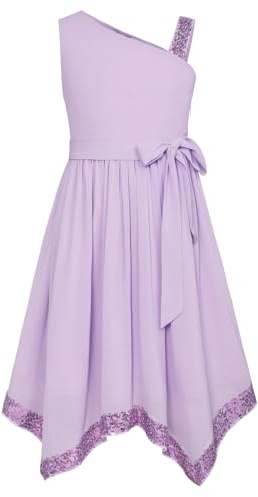 GRACE KARIN Ragazze Senza Maniche con Paillettes Una Linea Abiti Una Spalla Orlo Irregolare Vestito Viola 7 Anni
