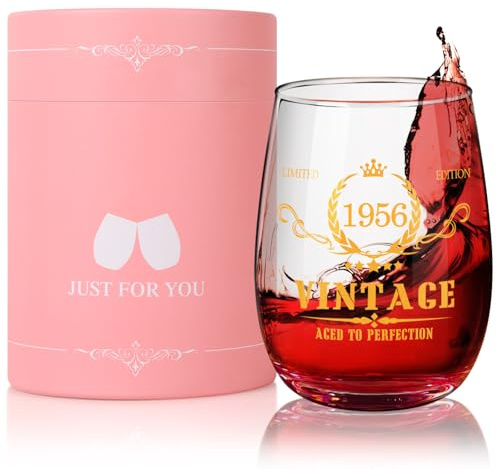 Tecanne Bicchiere da vino senza stelo in stile vintage, per 70° compleanno, 425,2 g, accessori da vino per gli amanti del vino, regalo di pensionamento per donne 70 anni