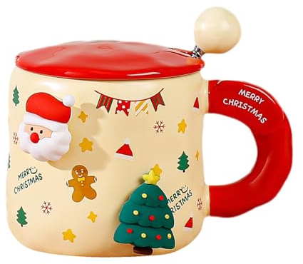 Weihnachtsbecher Keramik, 400ml Lustige Tassen Wasserbecher Trinkbecher Weihnachtsmotive Latte Tasse Geschenkidee (D)