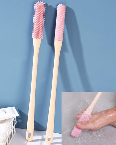 JEJA Fußbürste Zehenbürste, Fuß Peeling Bürste, Silikon Bürsten mit Langem Stiel, Für Die Dusche, 2 Stück, Rosa