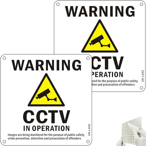 2 Pack CCTV in Operation Signs Reflective Aluminum, 15×15 cm Security Camera Warning Signs with Adhesive Backing