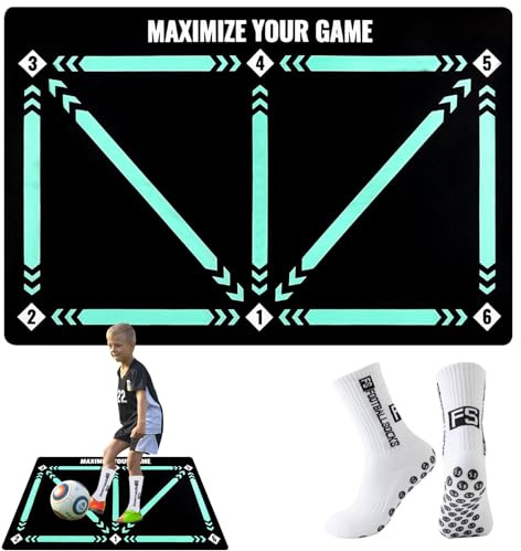 Audasi Tapis Football Entrainement, 90 x 60 cm Tapis D'entraînement Football avec Chaussettes Antidérapant Football Accessoire Kick EntraîNeur pour Enfant ContrôLe du Ballon