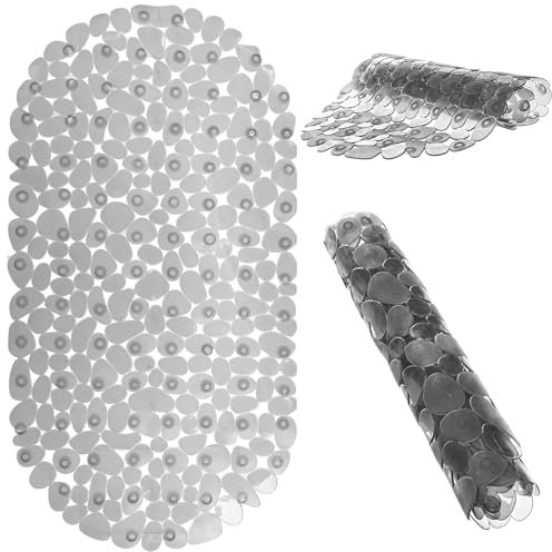 KADAX Alfombrilla antideslizante para bañera de 67 x 36 cm, de PVC, con ventosas para fijación segura, alfombrilla antideslizante para bañera y ducha (transparente)