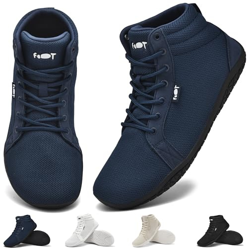 Wizshoe Barefoot Sneaker Scarpe Piedi Nudi Donna Uomo Minimalista Alte alla Caviglia Larghe Walking Trail Running Fitness Unisex Punta Antiscivolo Zero Drop Solhe Blu 44EU