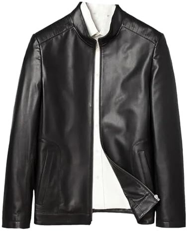 Hgvcfcv Klassische Herren-Jacke im Biker-Stil, Schaffell-Jacke für Herren, Schwarz , XXL