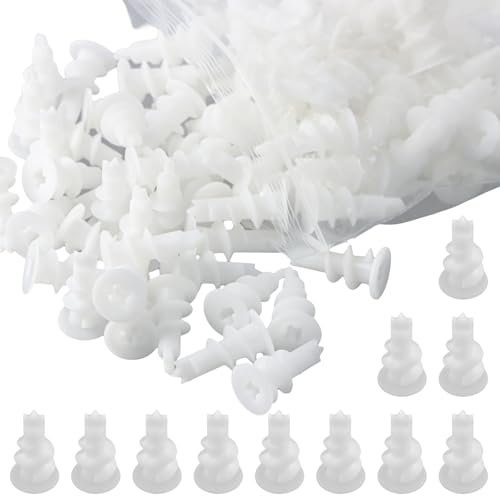 100 Pezzi Tasselli per Cartongesso, Tasselli per Cartongesso Autoperforanti Bianchi, Tasselli Cavità con Punta, Tasselli per Muro Cavo per Fissaggio su Pietra, Mattoni, Cemento, Cartongesso