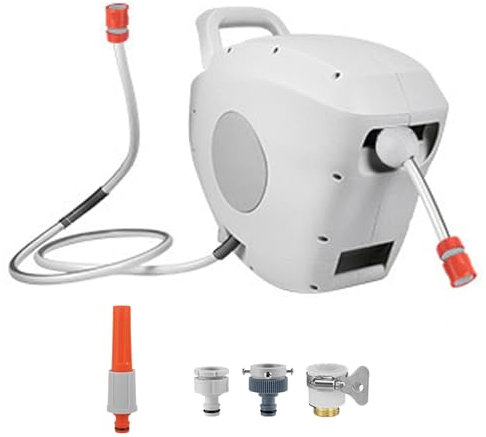 Tubi per Irrigazione del Giardino Domestico Retrattili, Avvolgitubo da Giardino Girevole a 180° Fissato al Muro da 15 m, Avvolgitore per Carrello per Tubo dell'Acqua, con riavvolgimento Automatico