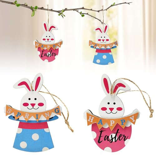 Herbst 2 Stück Osterhase Deko aus Holz, Osterhasen Anhänger Holz Deko, Osterdeko Holz Hase Deko Aufsteller für Ostern, Drinnen Draußen Tischdekoration Garten Ostern Frühling Dekoration