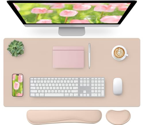 Sevenpers Schreibtischunterlage,80x40cm Mauspad mit Handgelenkauflage,3 in 1 Tischunterlage x ergonomisch Handballenauflage mit Memory-Schaum,Schreibtischschutz Unterlage für Büro,Zuhause (Beige)