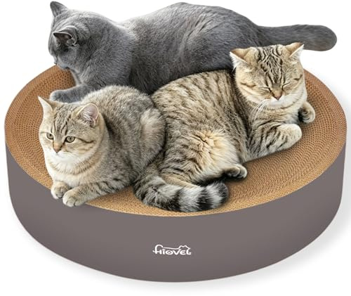 HIOVEL Cat Scratching Board, 2 in 1 Cat Scratch Bed, Round Corrugated Cardboard Scratcher, Scratching Mat for Grinding Claws and Rest (60CM)