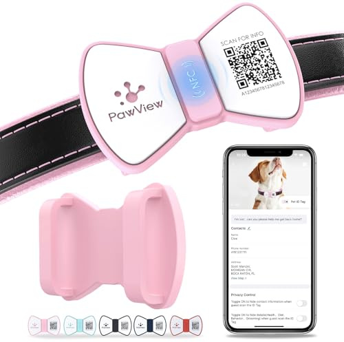PawView QR-kod hundtaggar UK med NFC – personlig husdjurs-ID-etikett vattentät silikon dra på hundhalsband tagg för förlorad husdjursåterhämtning – ingen GPS behövs, ingen prenumeration eller gratis
