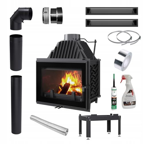 KRATKI Kamineinsatz Gusseisen Zosia 12kW Holzofen Ø200 BImSchV 2 EEK A+ | Kamineinsatz aus Gusseisen, schwarz, 83% Wirkungsgrad, raumluftunabhängig, Ecodesign, Glasfront, Aschekasten