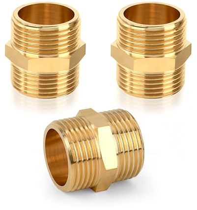 Raccordo Filettato Maschio in Ottone, 1 Maschio x 1 Maschio Filettatura Connettore Doppio Nipplo per Tubi (3 Pezzi)
