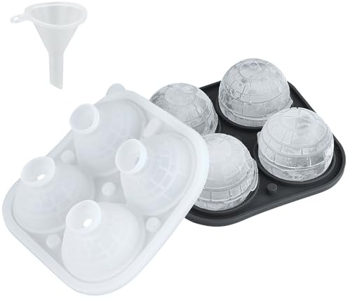 1 molde de silicona negra para cubitos de hielo, forma de estrella de la muerte, redondo, reutilizable, con tapa y embudo, libre de BPA, apto para alimentos, fácil de limpiar, cubitos de hielo para