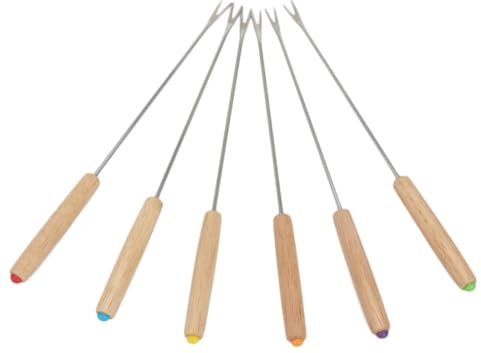 KONTONTY 6 Piezas Tenedores de Barbacoa de Inoxidable con Mango de Madera Utensilios para Asar y Malvaviscos Herramientas de Camping
