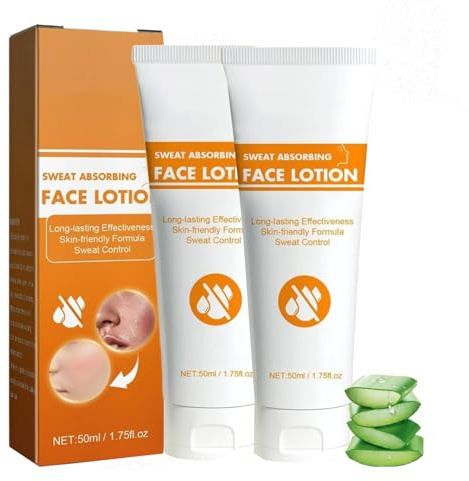 Loción facial absorbente de sudor, antitranspirante para la cara, loción antitranspirante y de control de aceite, crema facial antisudor, frente y cuero cabelludo y cuidado de la piel grasa (2 pcs)