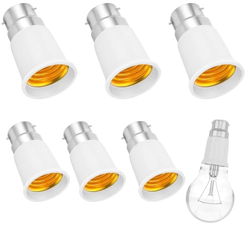6PCS Adaptador B22 a E27, Casquillos para Bombillas B22 to E27 Casquillo Bayoneta Convertidor para Bombillas LED, Halógenas Incandescentes CFL, 0-220V
