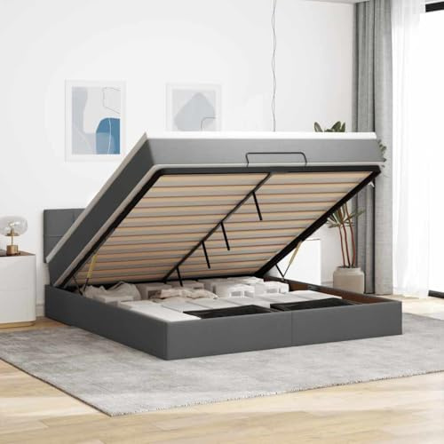 Teenpull Ottoman-Bett mit Matratze, dunkelgrau, 180x200 cm, Stoff gepolstert, mit Stauraum, Kopfteil und Topper, für erholsamen Schlaf im Schlafzimmer, Robustes Gestell, modernes Polstermöbel Set