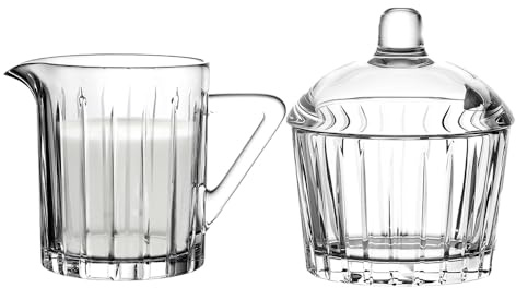 Pullmer Zuckerdose und Milchkännchen aus Glas, Zuckerbehälter aus Glas, rund, 200 ml(Set Venus)
