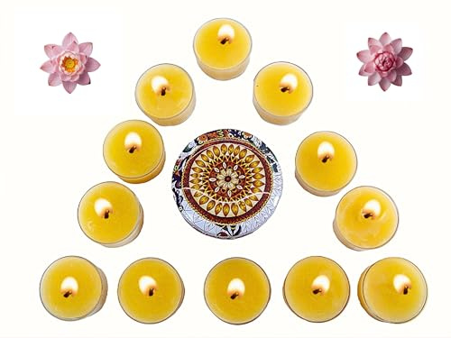 Velas de Cera de Abeja 100% (Pack 12) + Regalo de 1 Portavelas – Naturales, NO Parafina, Aroma a Miel, Mecha de Algodón, Quemado Limpio (~4,5 h), Compatibles con Portavelas