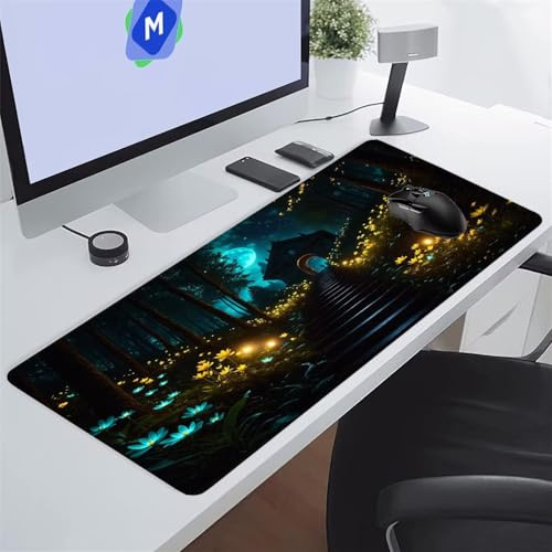 Tapis de Souris XXL Gaming 600x300x2 mm Fleurs Lune Grand Tapis de Souris Gamer avec Base antidérapante Grand Tapis de Bureau Haute précision et Vitesse pour Jeux/Bureau/Maison