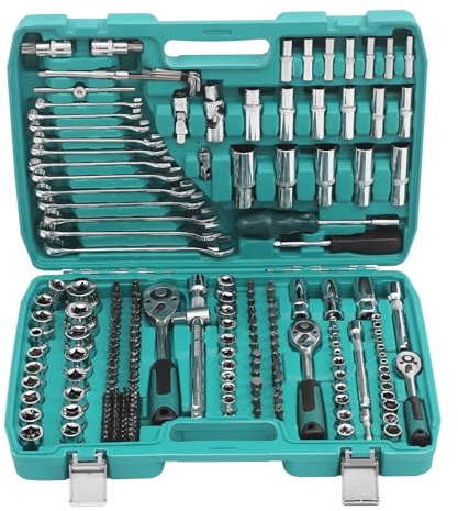 Fyssnn 216-teiliger Steckschlüsselsatz Profi Set mit 24-Zahn Ratsche und Quick-Release, Autoreparaturwerkzeugset Werkzeugkoffer für Kfz-Werkstatt, Autoreparatur, Bau, DIY, Hauswartung (Ganz Grün)