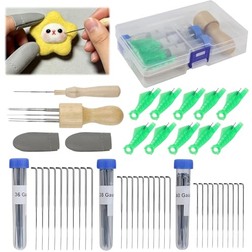 10 enhebradores de agujas para máquinas de coser, enhebrador de pescado para agujas de coser, juego de agujas de fieltro con 30 agujas de fieltro (3 tamaños), accesorios de fieltro con mango de aguja