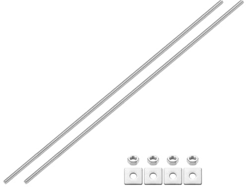 sourcing map Lot de 2 tiges entièrement filetées, pas de filetage M8-1,25, longueur de 350 mm, goujons entièrement filetés en acier inoxydable avec écrous et rondelles pour pinces, cintres et boulons
