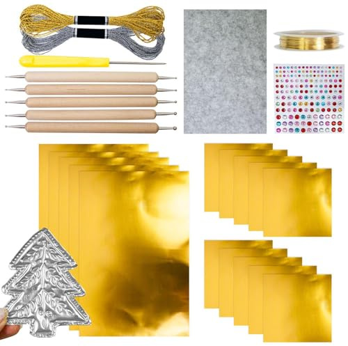 Foil Karton, Goldfolie Transferfolien Zum Basteln, Prägefolie Set Dekorativ, Prägefolie Gold Foil Set, Metall Bastelfolie, Silber/Gold Prägen Gravieren Bemalen Bastelset Für Kinder Und Erwachsene