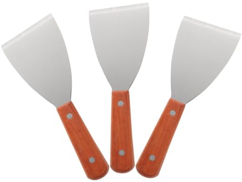 Alipis 3 piezas Espátulas de Cocina de Acero Inoxidable para Parrilla y Horneado con Mango de Madera Aislante Antiescaldaduras para Uso Cocina y Barbacoa