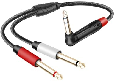 RIIEYOCA Right Angle 1/4 inch TRS Stereo to Dual 1/4 inch TS Mono Insert Cable,Stereo Y Splitter Cable,90 Degree 6.35mm Male to Dual 6.35mm Male Audio Cord（0.5m）