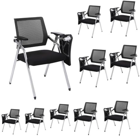 Stapelbara hopfällbara kontorsstolar med ergonomiskt ryggstöd, 10 st fåtöljer med bifogat skrivbord för studenter och konferensrum, bärbar och platsbesparande design