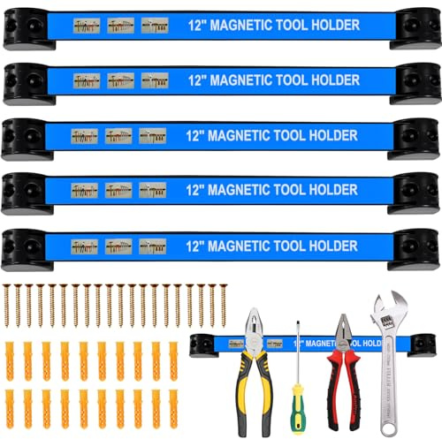BRRDAQU 5 Piezas Soporte Magnetico de Pared, 30CM Tiras Magnéticas Para Herramientas Barra Iman Herramientas Set Barras Imán Acero, Fácil de Instalar, Ideal para Organizar y Ordenar Herramientas