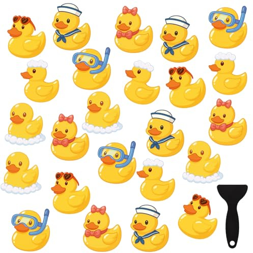 Fukaisu 24pcs Duck Non-Slip Bathtub Stickers, Anti-Slip Shower Floor Decals with Scraper for Bathroom Tubs Shower Floors Stairs Kids & Elderly Protection (6 Styles)