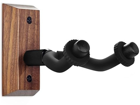 WINGO Gitarren-Wandhalterung, schwarzes Walnussholz, Gitarrenwandhalter, Hakenhalter mit Schrauben für akustische E-Gitarre, Bass, Banjo, Mandoline, Ukulele (WH98)