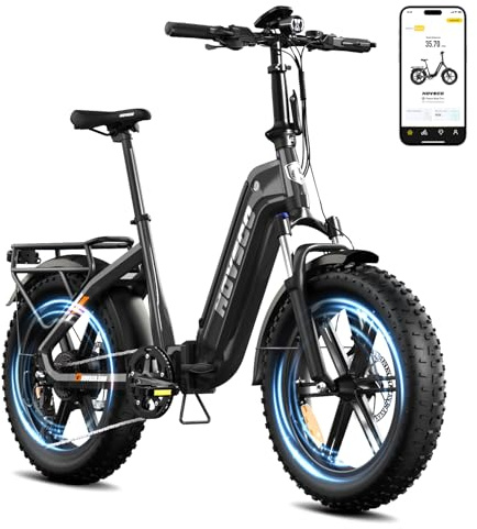 HOVSCO Klapprad E Bike 20 x 4.0 Zoll Fatbike für Erwachsene | App-Steuerung & Federung, 48V/15AH Akku 250W, Alu-Durchstieg-Rahmen, 7 Gängen, bis 204kg, E Klapprad Fahrrad Herren Damen