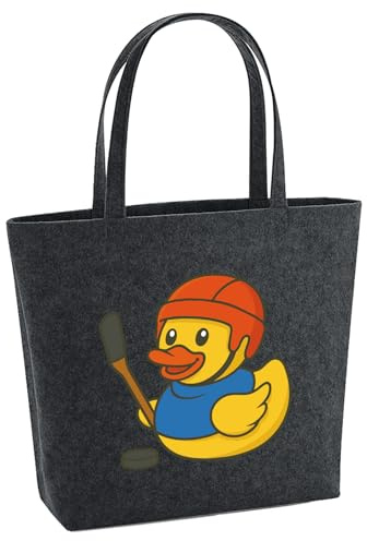 Huuraa Filzshopper Quietscheente Eishockey Gummiente Hockey 22 Liter Charcoal Melange Filztasche Geschenkidee