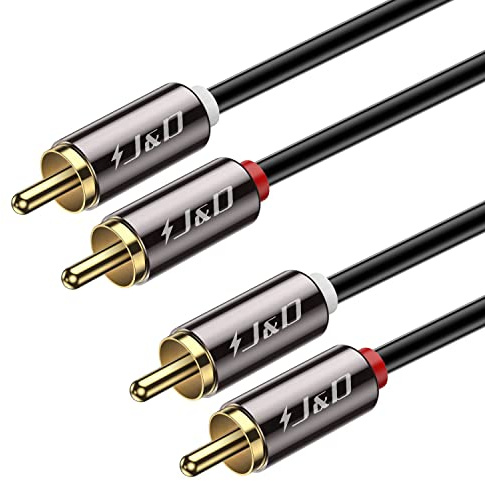 J&D 2RCA Stereo Audio Cable, Gold-Plated Copper Shell 2 RCA Male to Male Subwoofer Cable for Amplifier, Active Speaker, Home Theater, HDTV, Car Stereo, Hi-Fi System, 4.5 Meter/15Feet