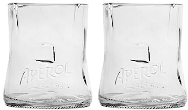 Coppia di bicchieri 100% riciclati ideali per cocktail e spritz realizzati dal recupero di bottiglie Aperol con confezione ecosostenibile incluso.