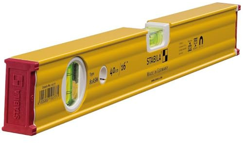 STABILA Magnet-Wasserwaage Type 80 ASM, 40 cm, verstärktes Alu-Profil, extrastarkes Seltenerd-Magnetsystem, 1 Horizontal-Libelle, 1 Vertikal-Libelle, integrierte Rutsch-Stopper, Made in Germany, Gelb