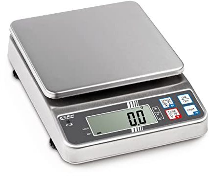 KERN Tischwaage FOB 6K2 (Wägebereich max. 6 kg, Ablesbarkeit 2 g, Wägeplatte 175x165 mm, flache Bauweise, Edelstahlausführung)