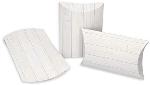 KuschelICH 25x Kissenschachtel aus stabilem Karton - weiße Holz-Optik - Hochzeit Gastgeschenk Verpackung (holzoptik, 25)