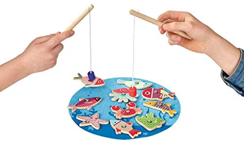 Divertido Juego de Pesca para niños a Partir de 24 Meses, clásico de Madera, Juego de coordinación y Habilidad, para Dos Personas