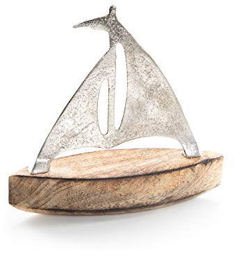 Logbuch-Verlag Segelschiff aus Metall & Mangoholz 17 cm Silber braun - Dekoobjekt maritim als Badezimmerdeko Geschenk Reise