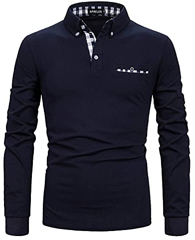 APAELEA Poloshirt Herren Langarm Baumwolle Golf T-Shirt Casual Tops