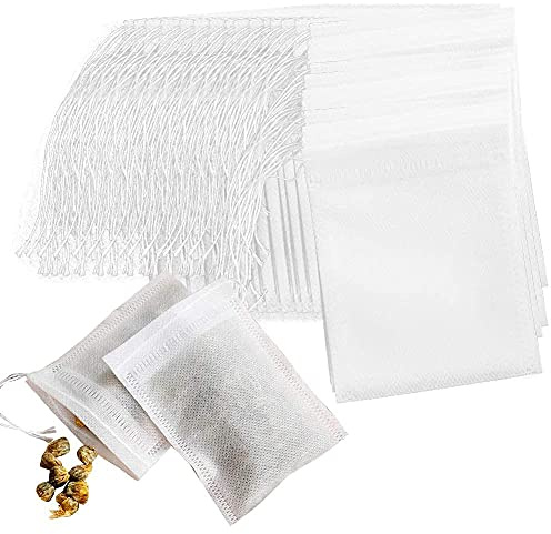 QincLing Teebeutel leer, 100 Stück, Papier-Teefilterbeutel, Einweg-Teebeutel, Kordelzug-Teebeutel, Filter, Gewürzbeutel, Filterpapier, Teefilter, fein für Tee, Früchtetee, Tee, Blumen, Gewürze, Kräute