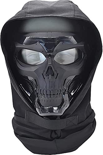 Taktische Luftgewehr Totenkopf Vollmaske Mit Kapuze, Innovatives Tragedesign, Verstellbarer Schultergurt VollgesichtsschutzPaintball Ausrüstung Mit Schutzbrille