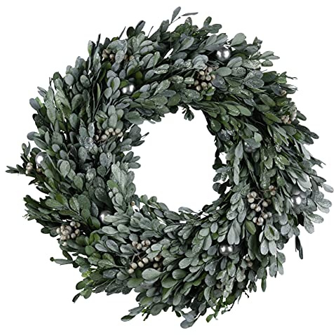 Türkranz Wandkranz Adventskranz Weihnachten Grün Silber Buchsbaum-Kranz Ø35cm